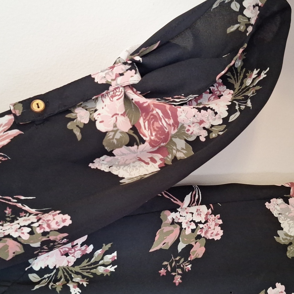 Rue21 Black Floral Blouse with Pink Accents - Picture 3 of 4